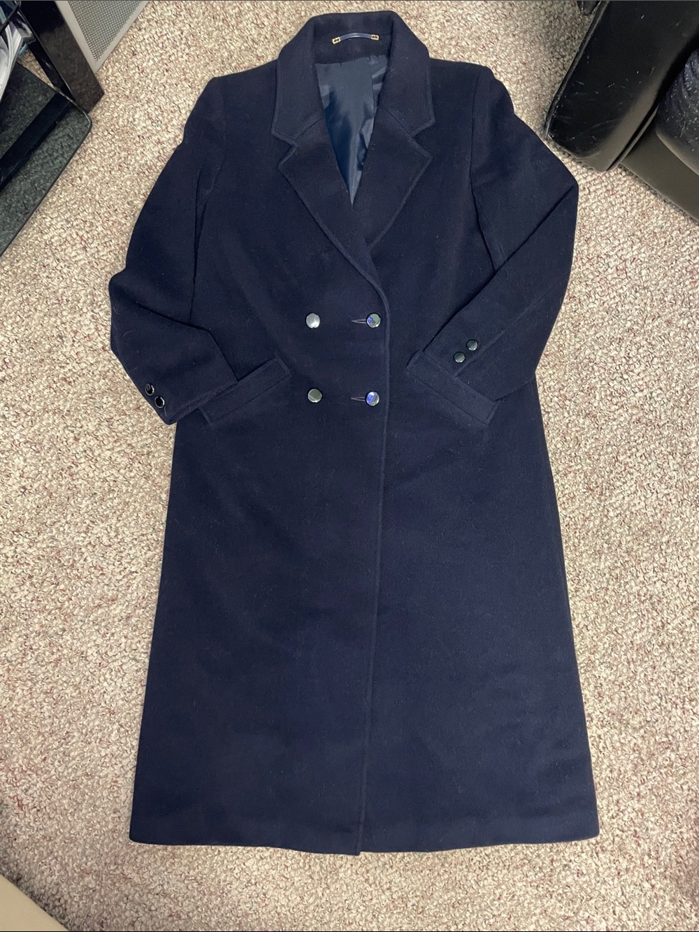 Vintage 60% cashmere Navy Double-Breasted Long Coat Dress - Women's